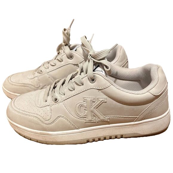 Calvin Klein Henlea Sneakers Size 8M Beige Classic Neutral Shoes Preppy Modern - Picture 1 of 8